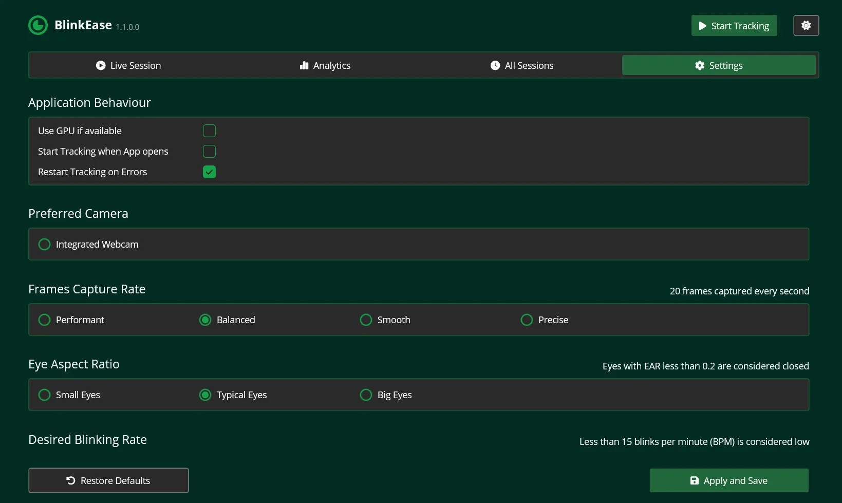 Settings screenshot