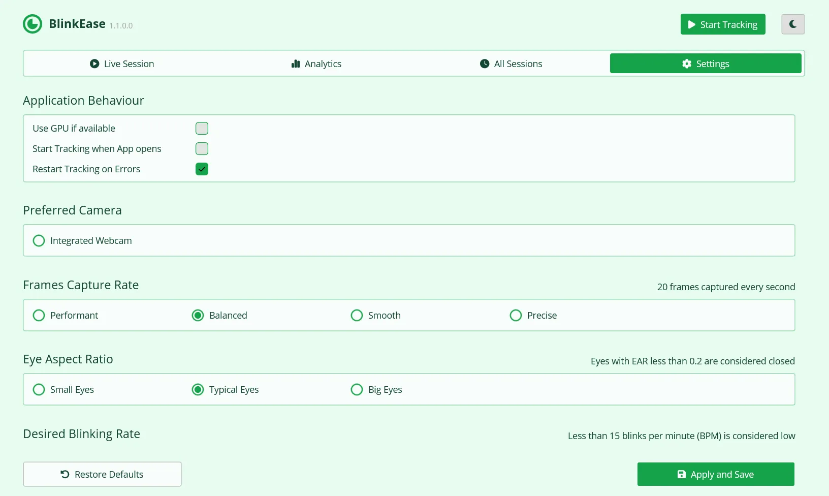 Settings screenshot